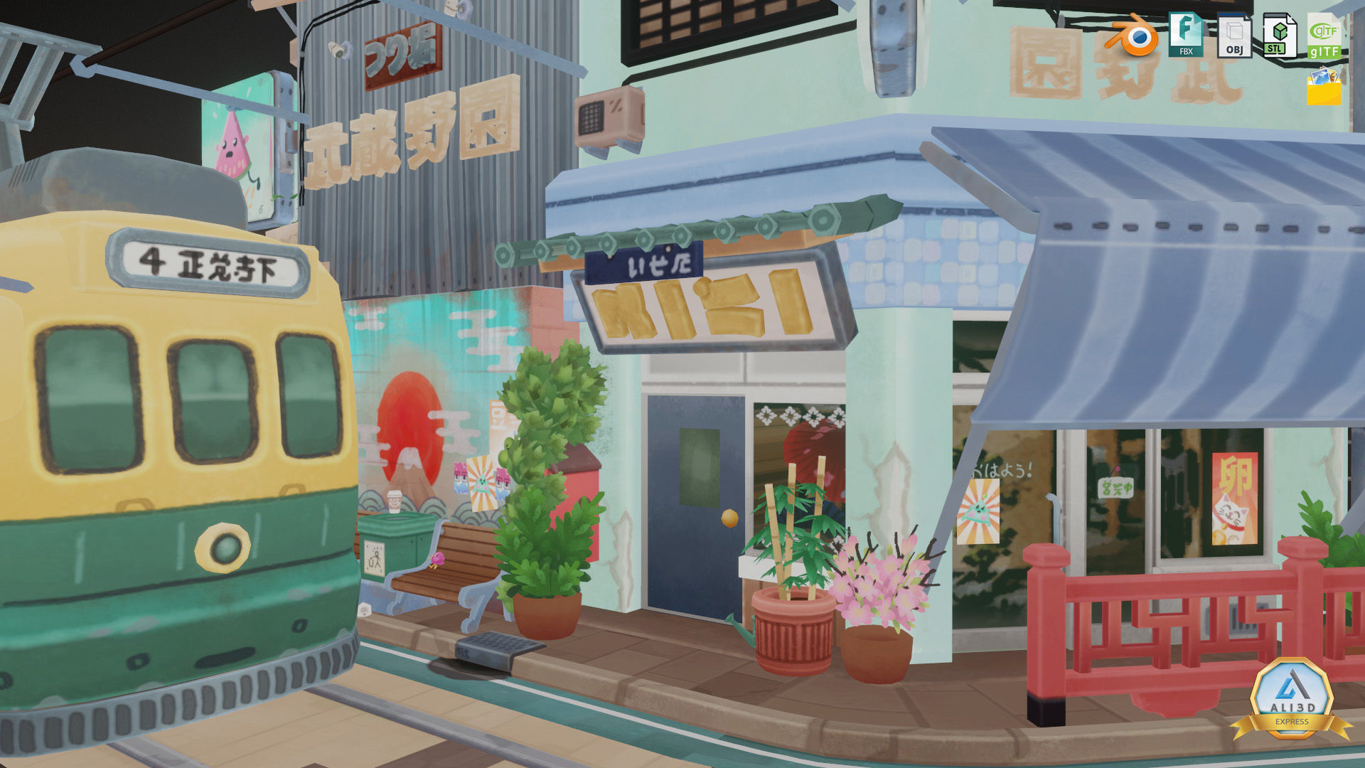 Stylized Japanese Street Corner - Texture Baked Low-poly 3D model_7