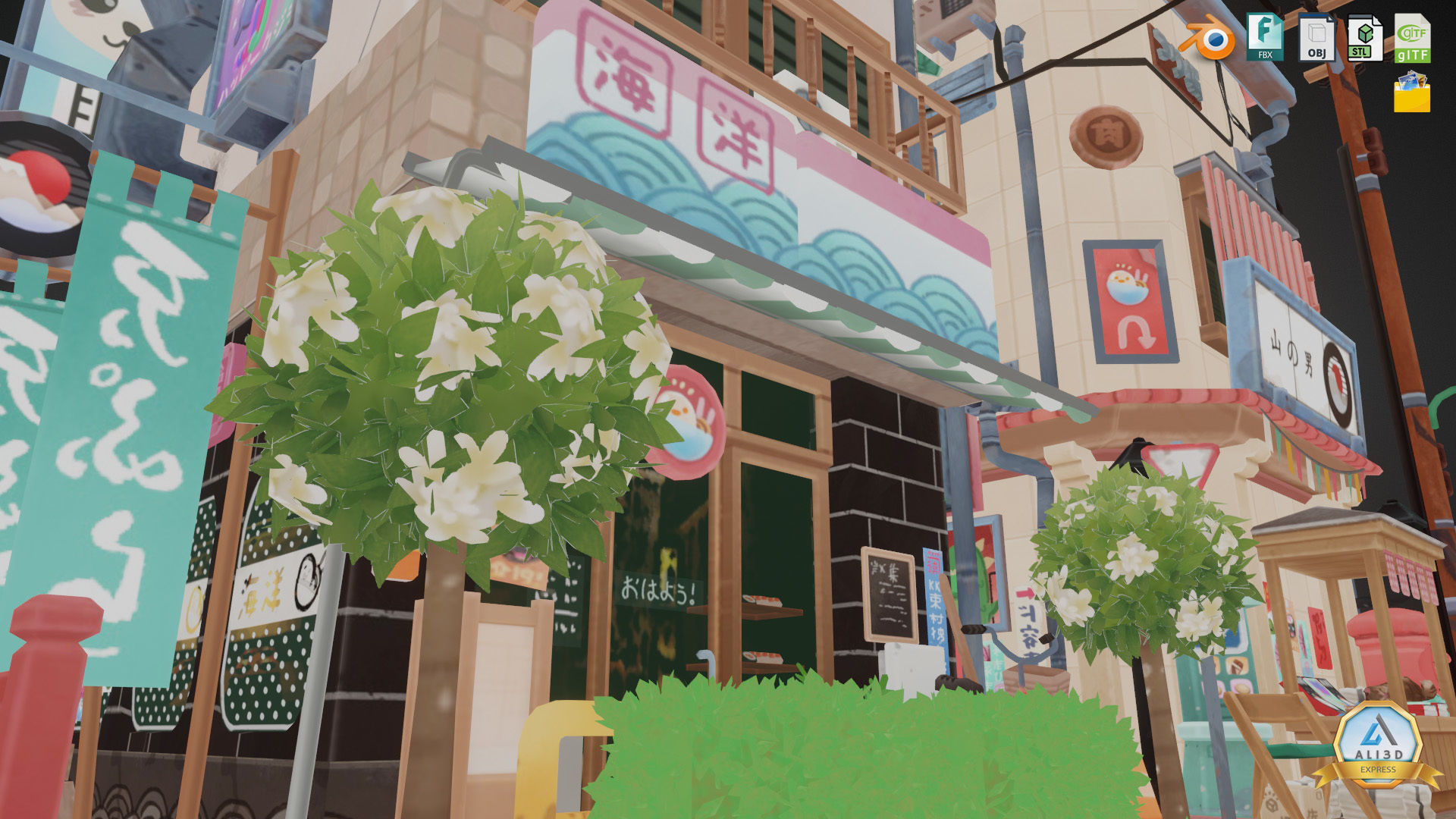Stylized Japanese Street Corner - Texture Baked Low-poly 3D model_15