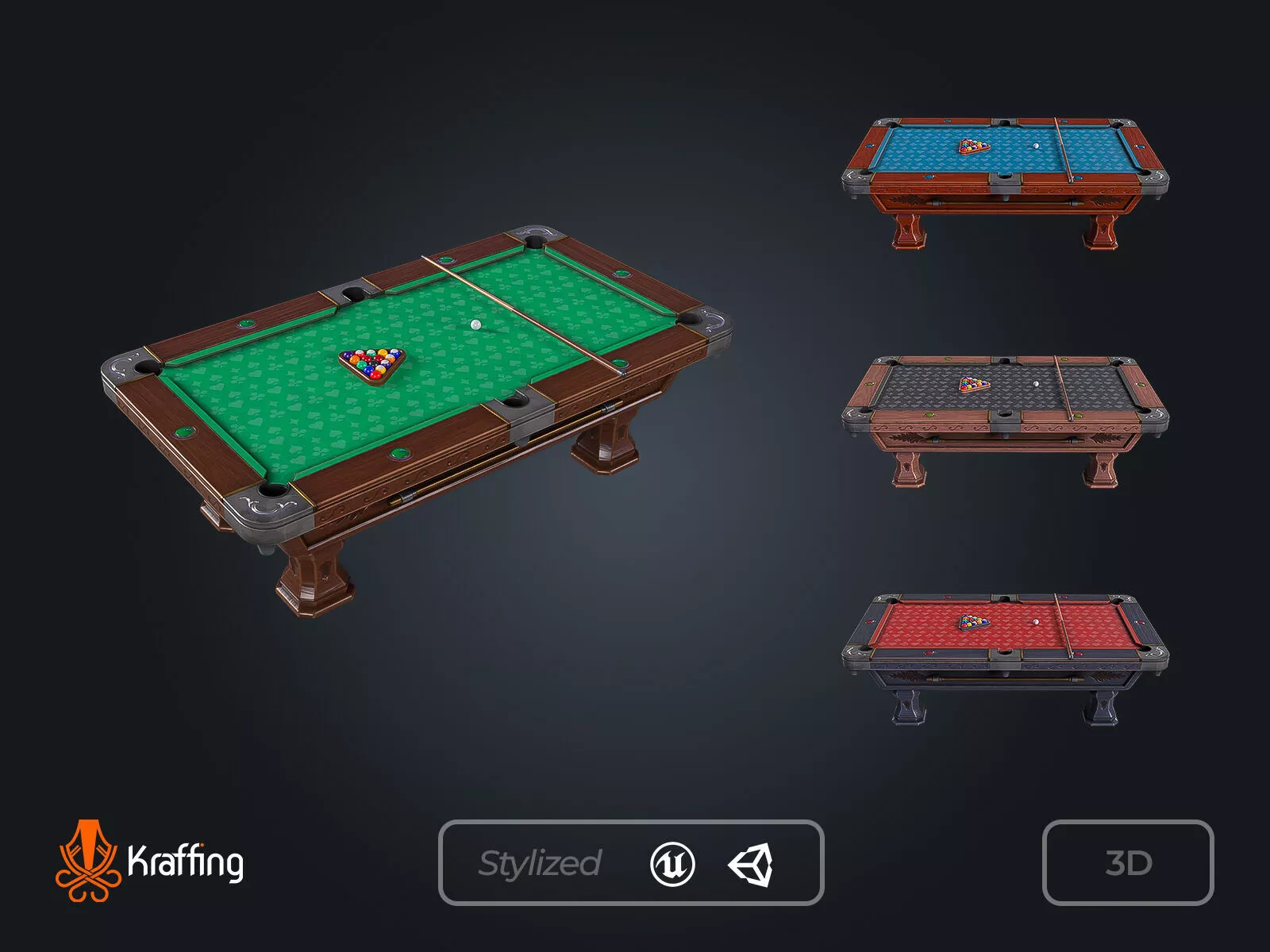 Pool Table V1 Billiards Low-poly 3D model