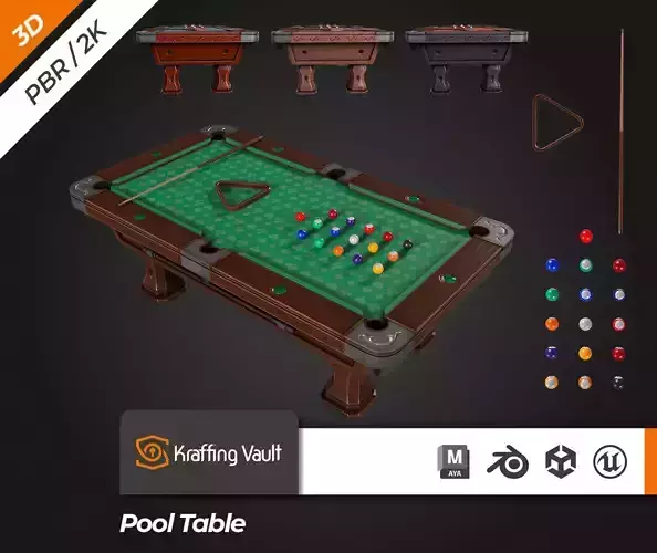 Pool Table Low-poly 3D model