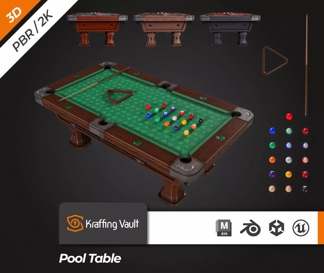 Pool Table Low-poly 3D model
