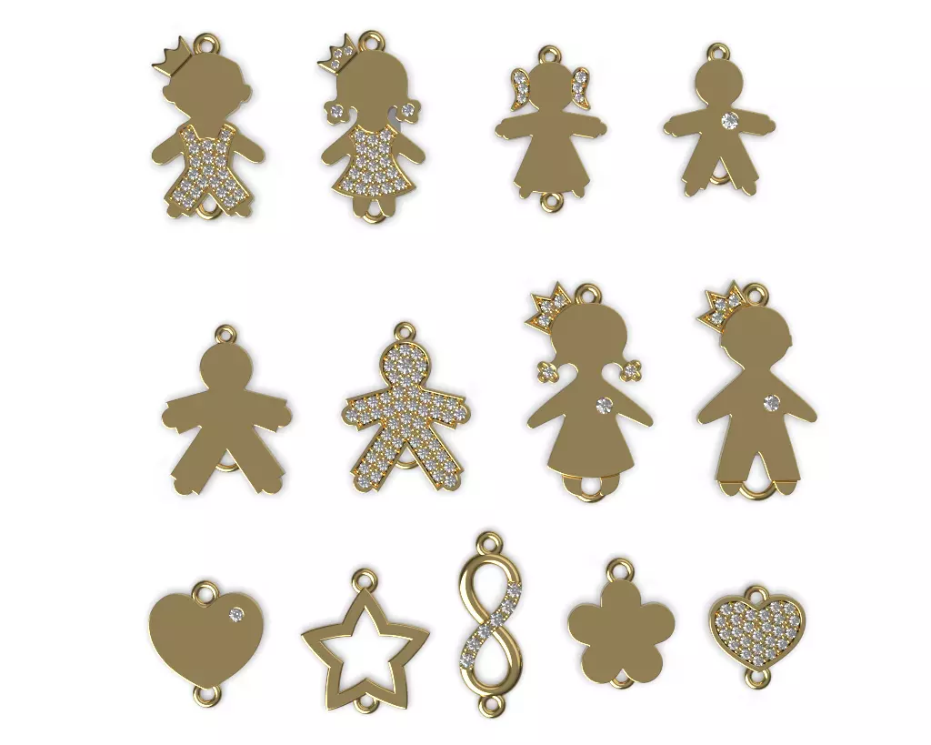 Boy Girl Kid Parent Diamond Jewelry Set 3D print model