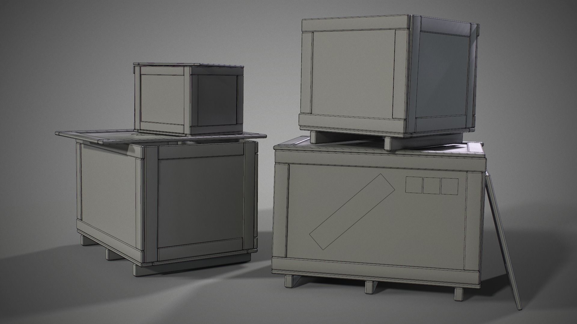 Plywood crates with cover lids - 3D VR  AR  game ready  Low-poly 3D model_22