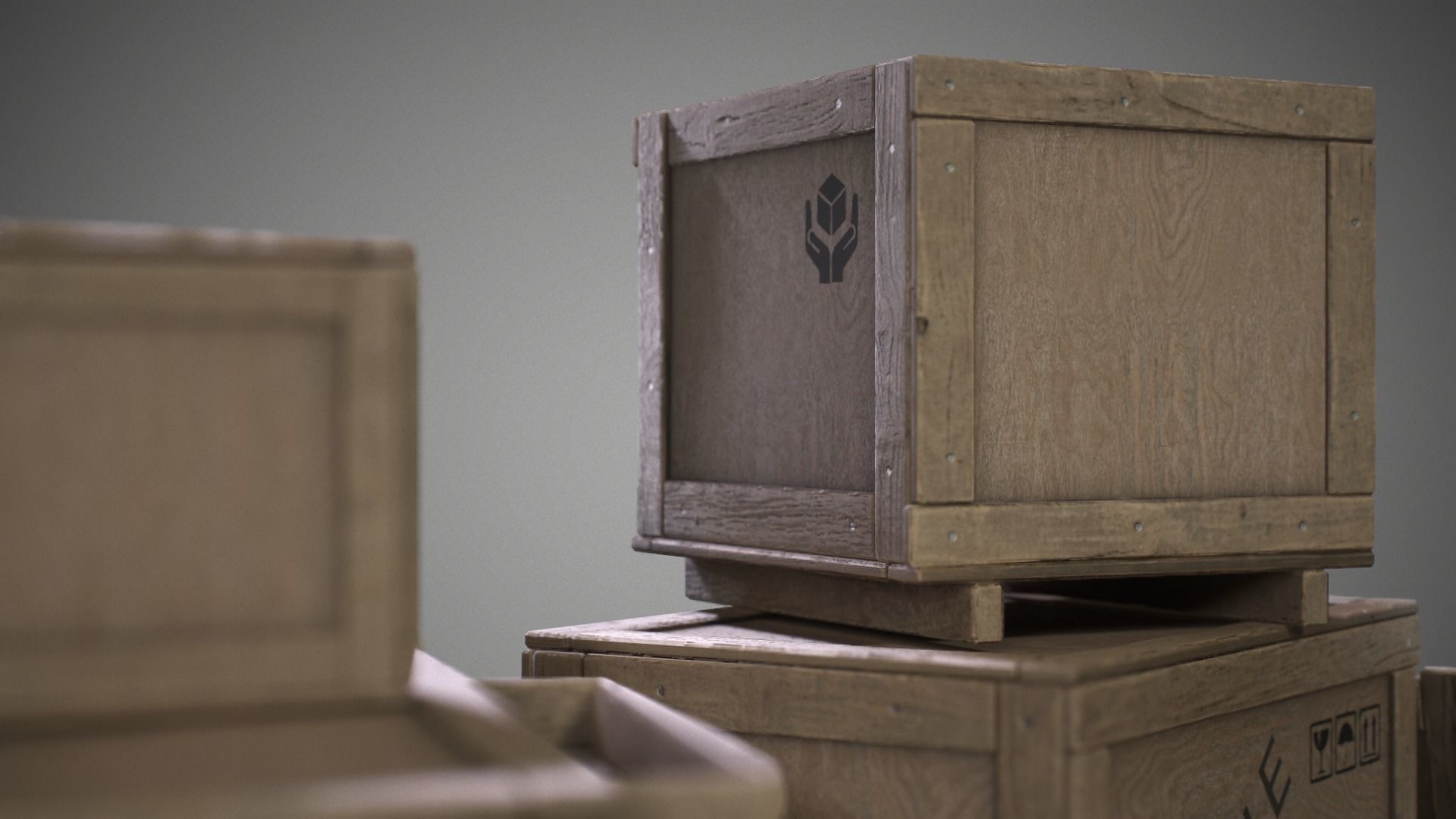 Plywood crates with cover lids - 3D VR  AR  game ready  Low-poly 3D model_6
