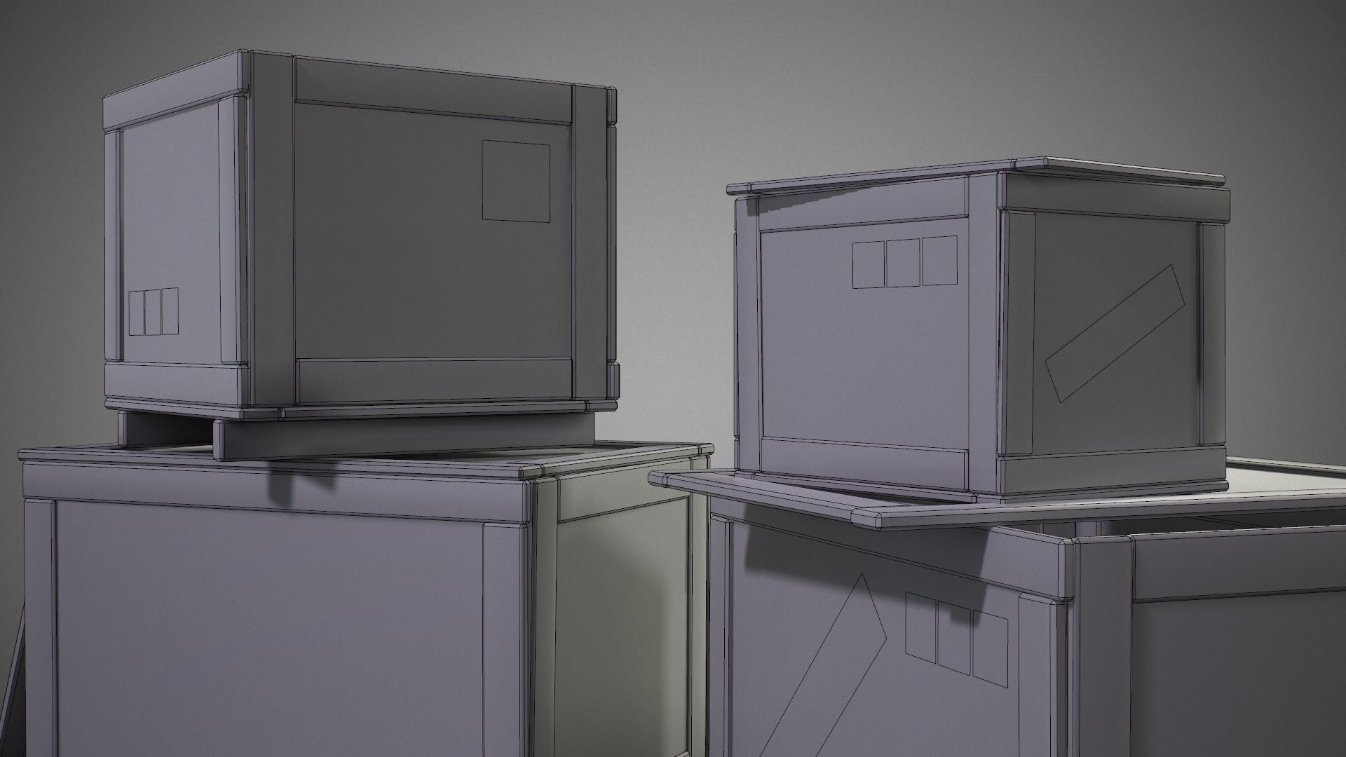 Plywood crates with cover lids - 3D VR  AR  game ready  Low-poly 3D model_24
