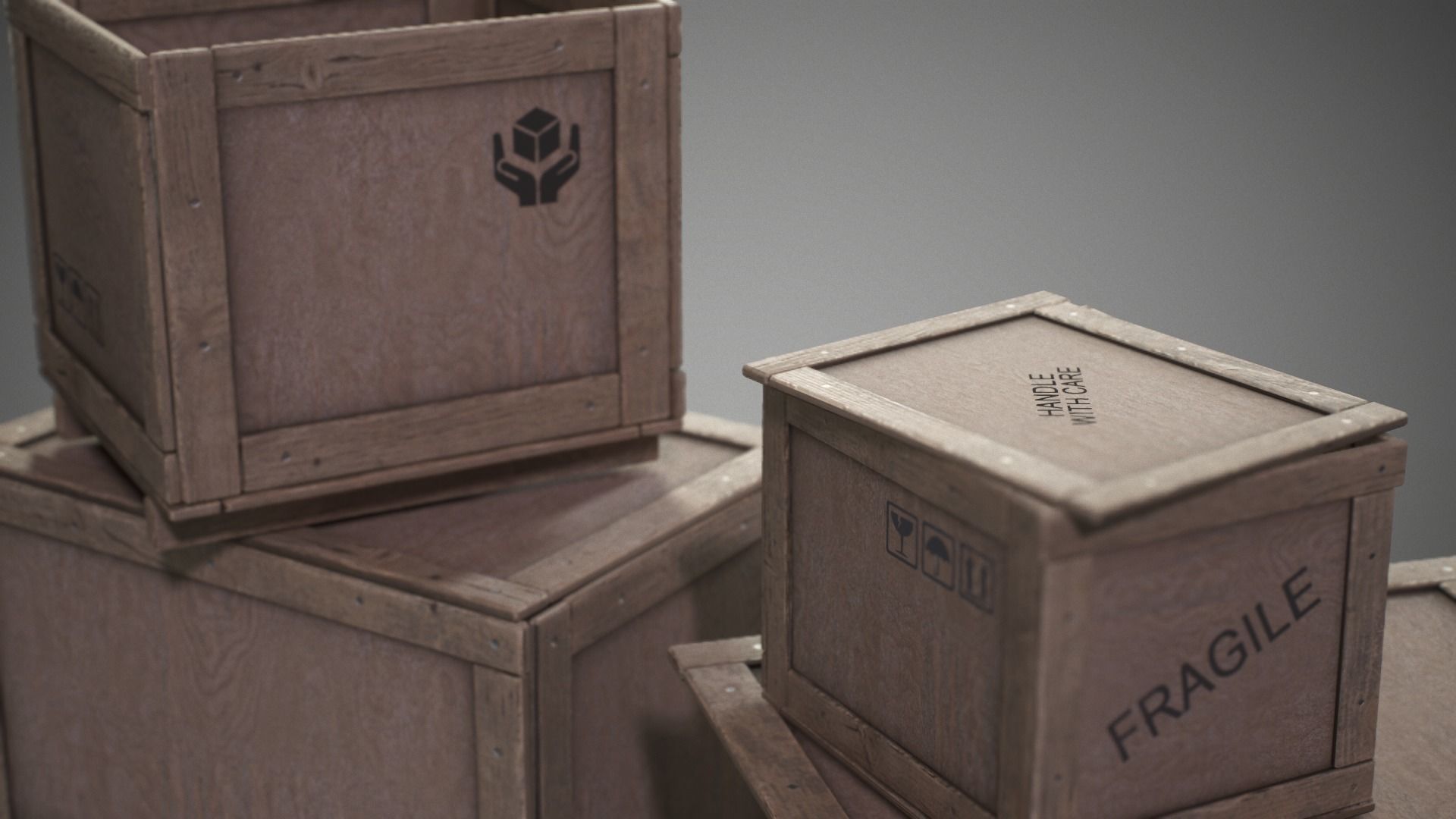 Plywood crates with cover lids - 3D VR  AR  game ready  Low-poly 3D model_7