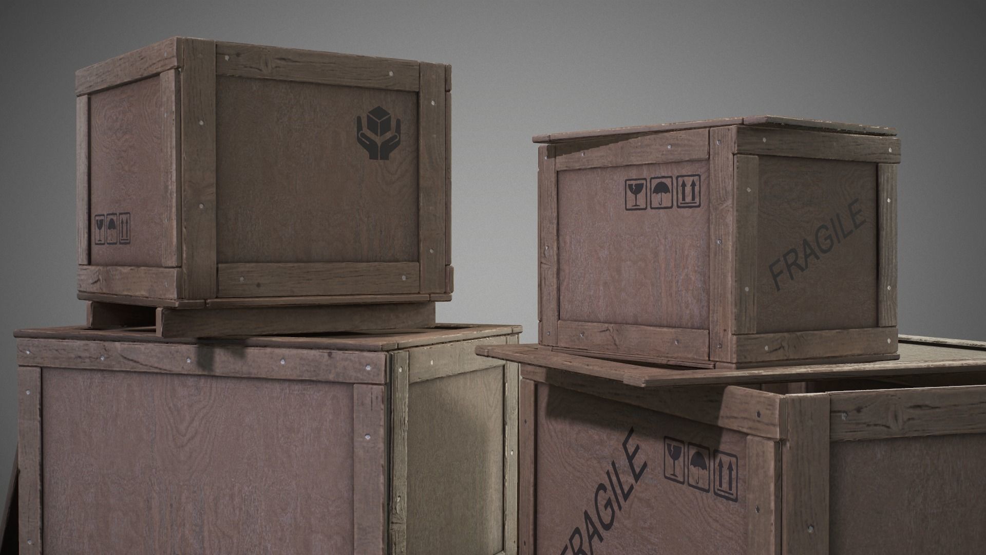 Plywood crates with cover lids - 3D VR  AR  game ready  Low-poly 3D model_18