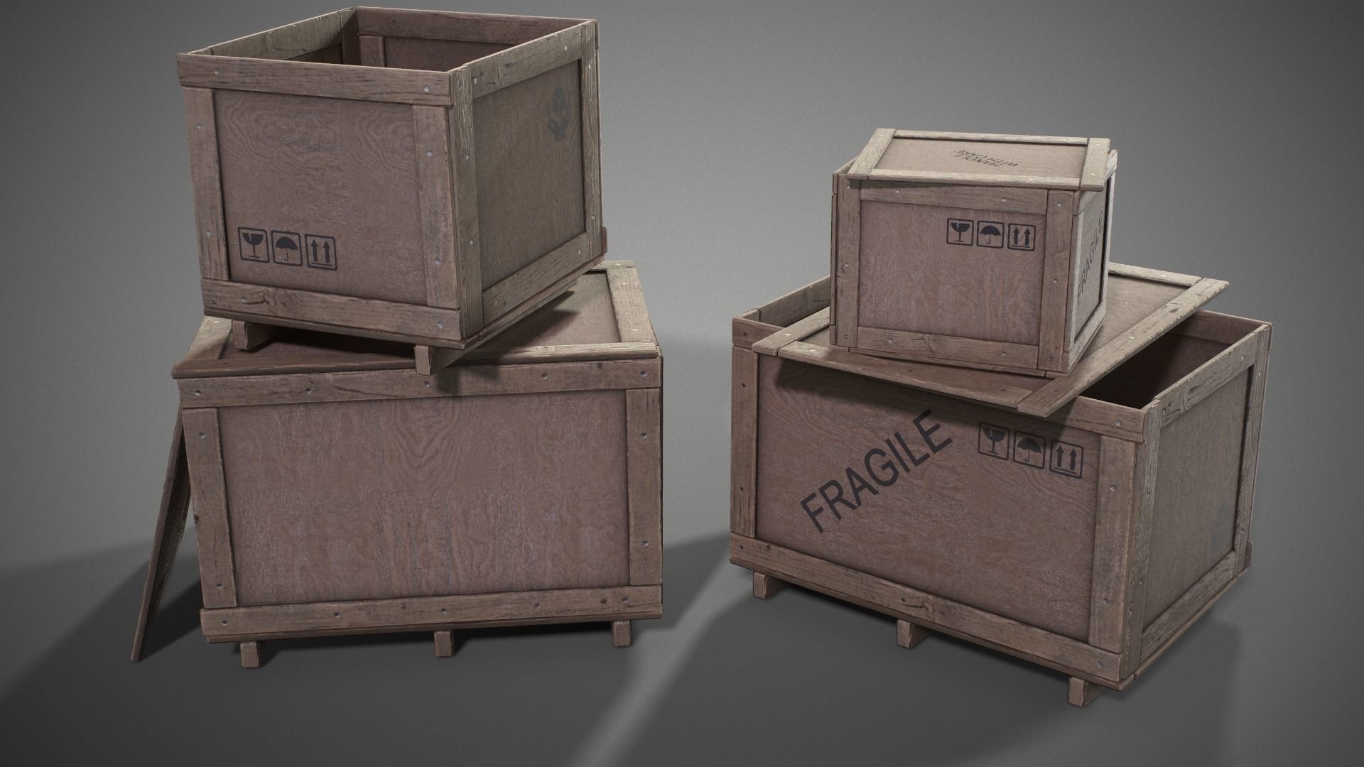 Plywood crates with cover lids - 3D VR  AR  game ready  Low-poly 3D model_32