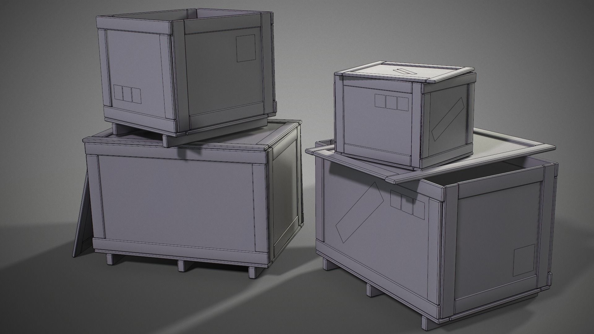 Plywood crates with cover lids - 3D VR  AR  game ready  Low-poly 3D model_19