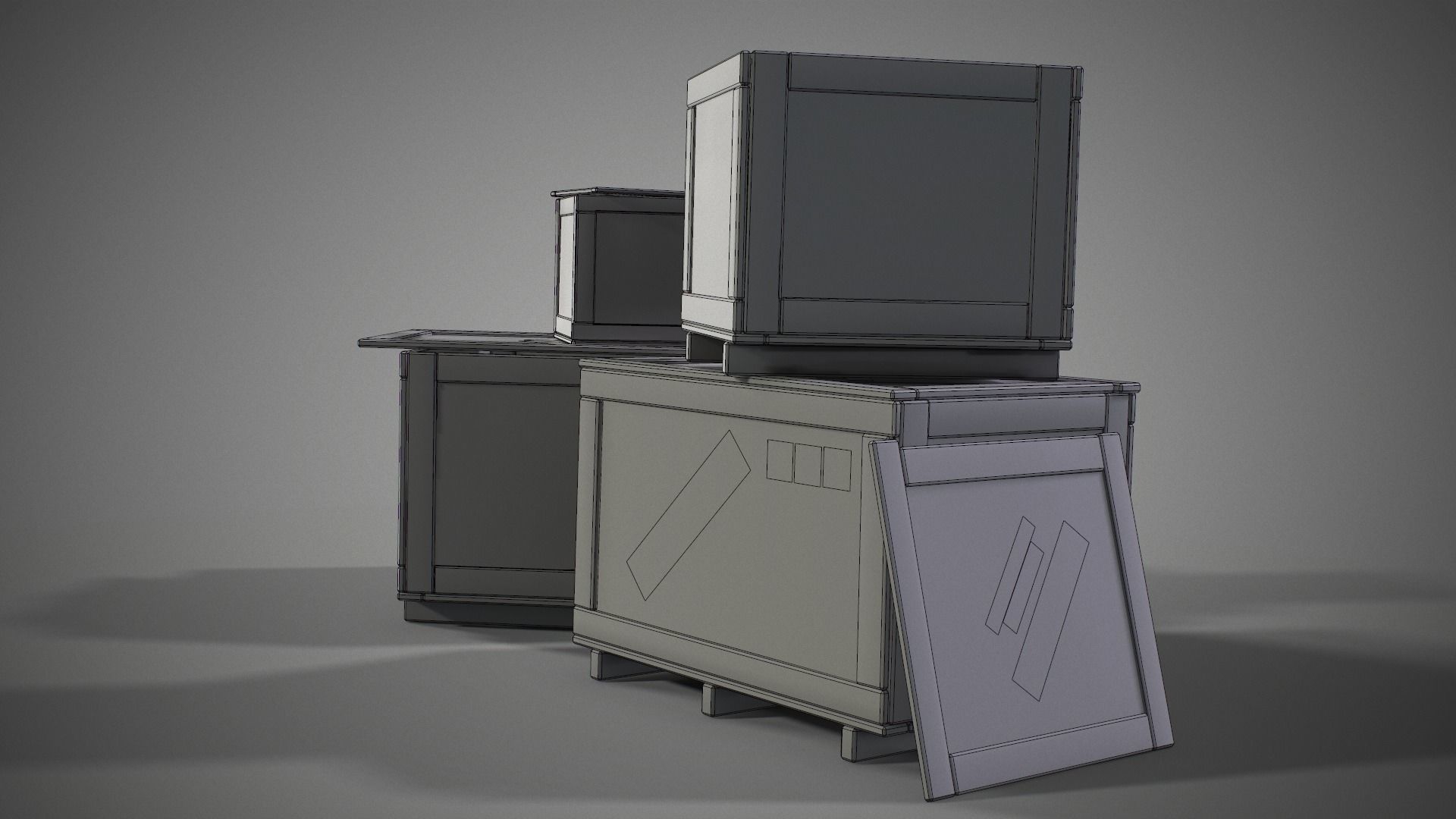 Plywood crates with cover lids - 3D VR  AR  game ready  Low-poly 3D model_25