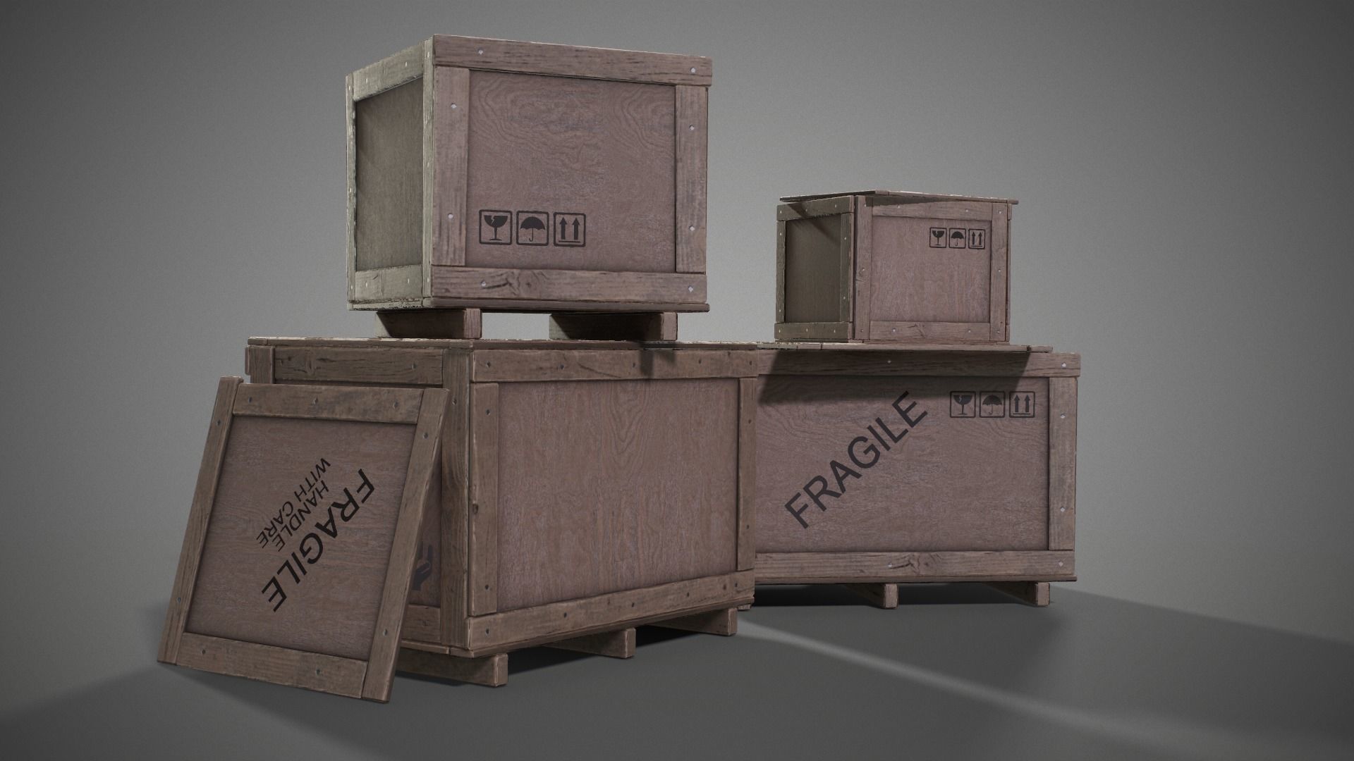 Plywood crates with cover lids - 3D VR  AR  game ready  Low-poly 3D model_13