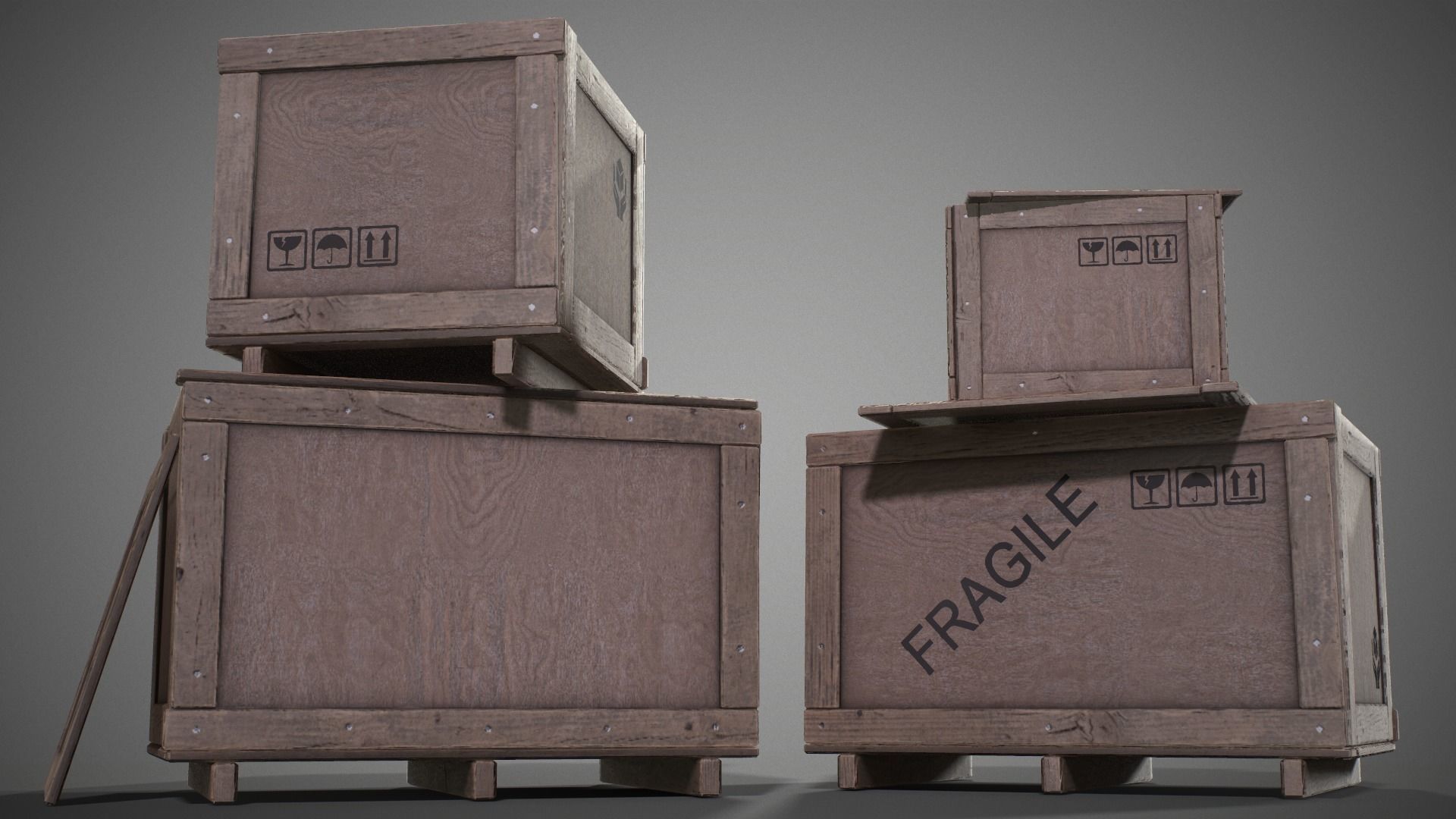 Plywood crates with cover lids - 3D VR  AR  game ready  Low-poly 3D model_28