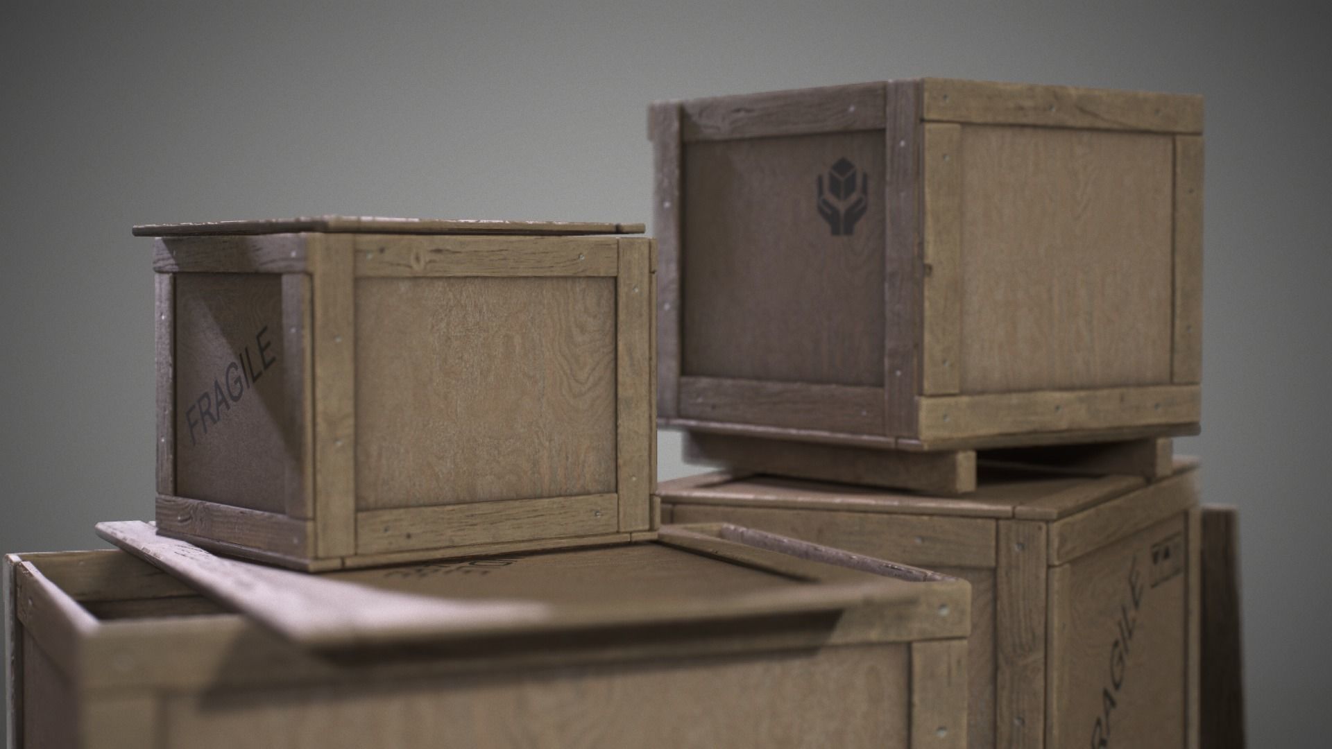 Plywood crates with cover lids - 3D VR  AR  game ready  Low-poly 3D model_8