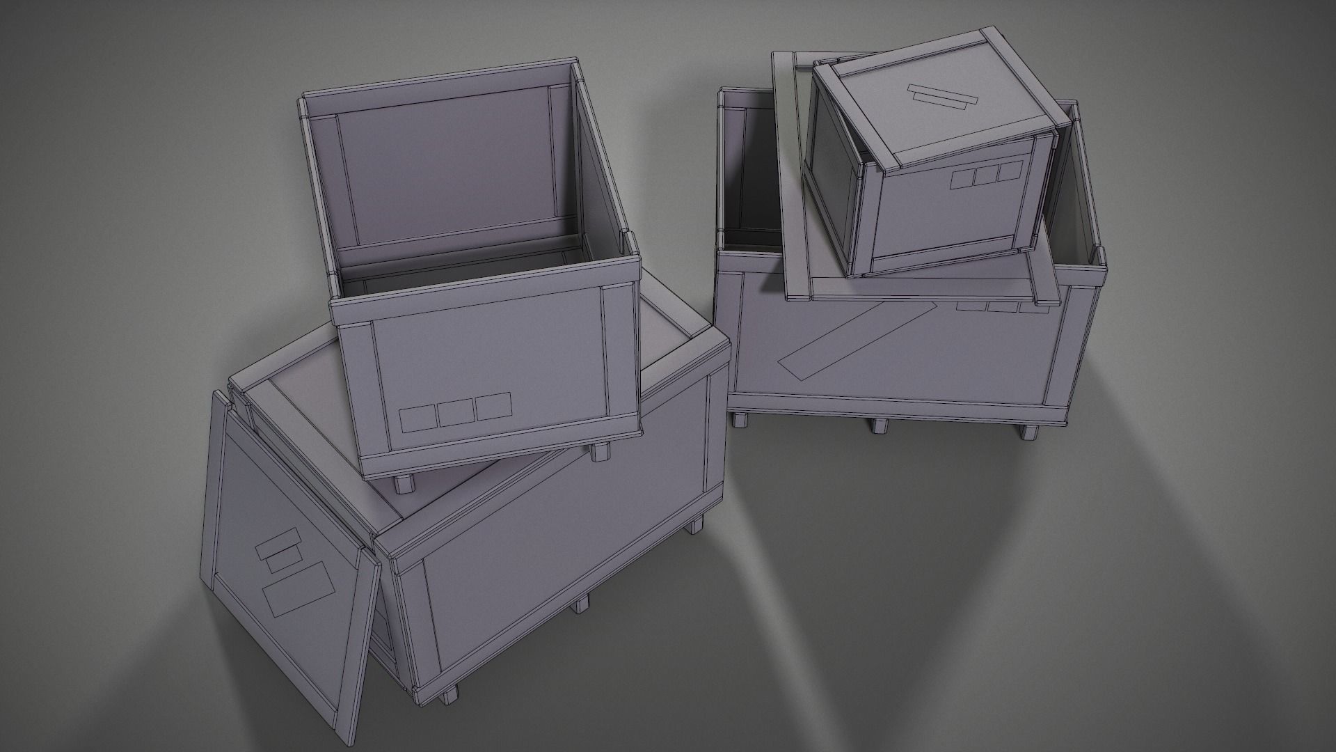 Plywood crates with cover lids - 3D VR  AR  game ready  Low-poly 3D model_27