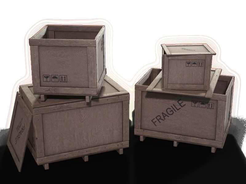 Plywood crates with cover lids - 3D VR  AR  game ready  Low-poly 3D model_37