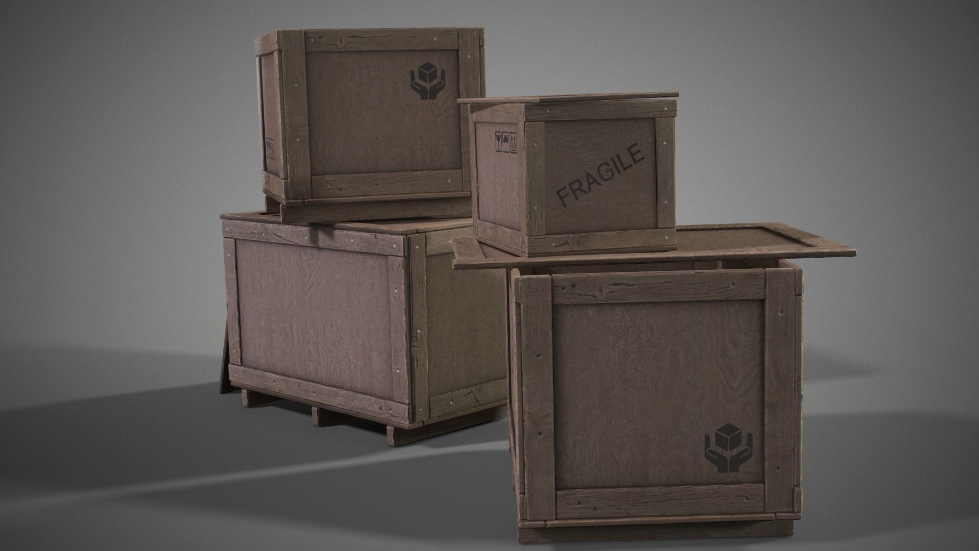 Plywood crates with cover lids - 3D VR  AR  game ready  Low-poly 3D model_14