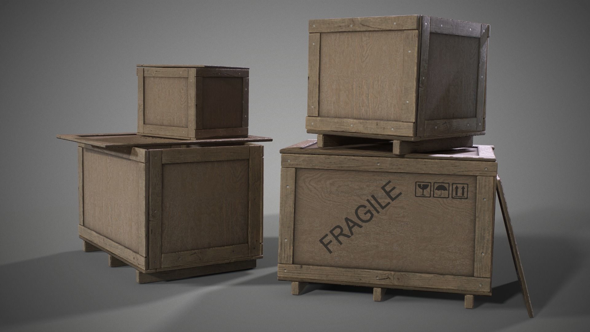 Plywood crates with cover lids - 3D VR  AR  game ready  Low-poly 3D model_21
