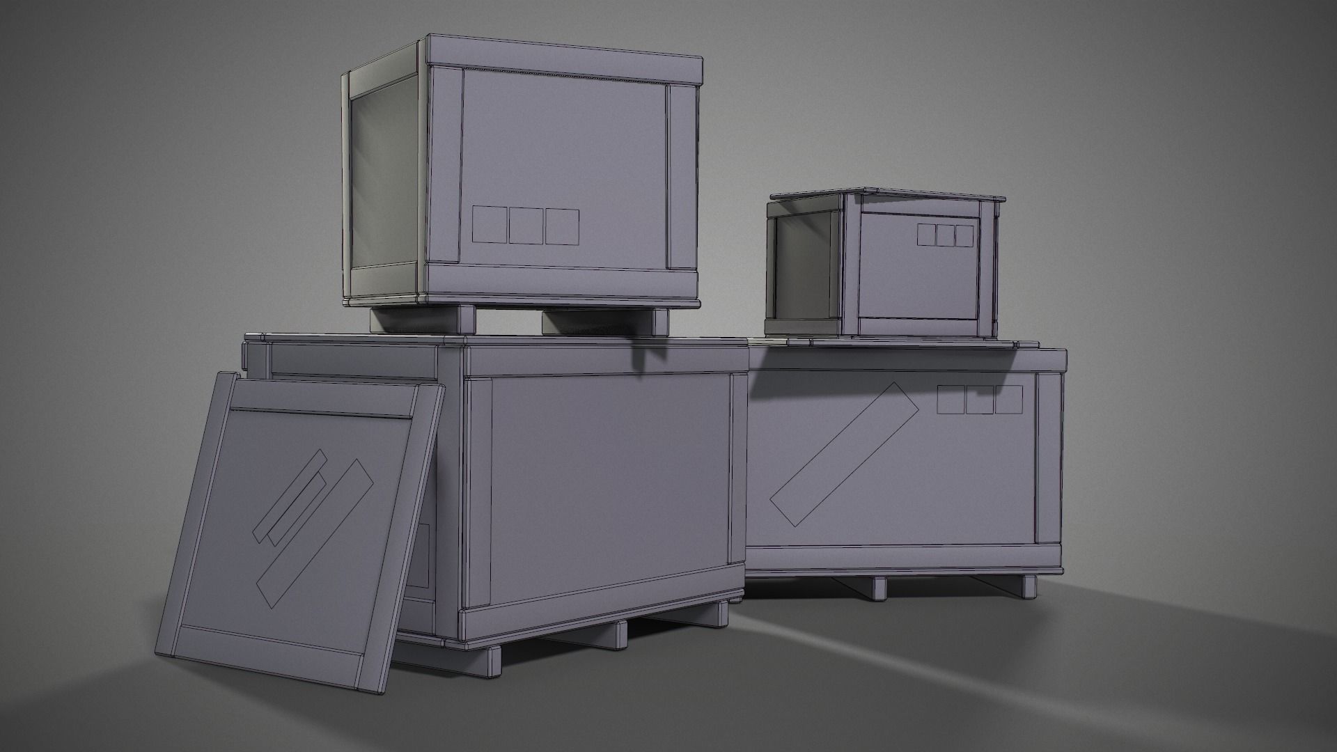 Plywood crates with cover lids - 3D VR  AR  game ready  Low-poly 3D model_15