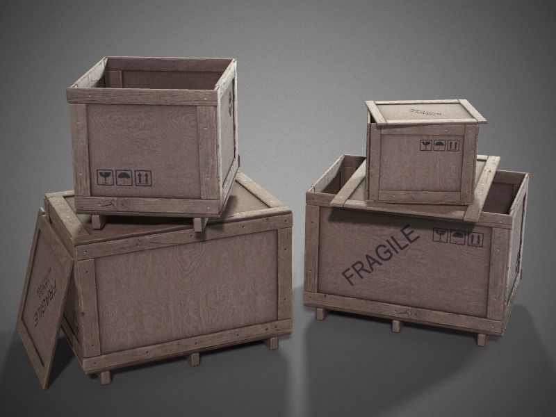 Plywood crates with cover lids - 3D VR  AR  game ready  Low-poly 3D model_23