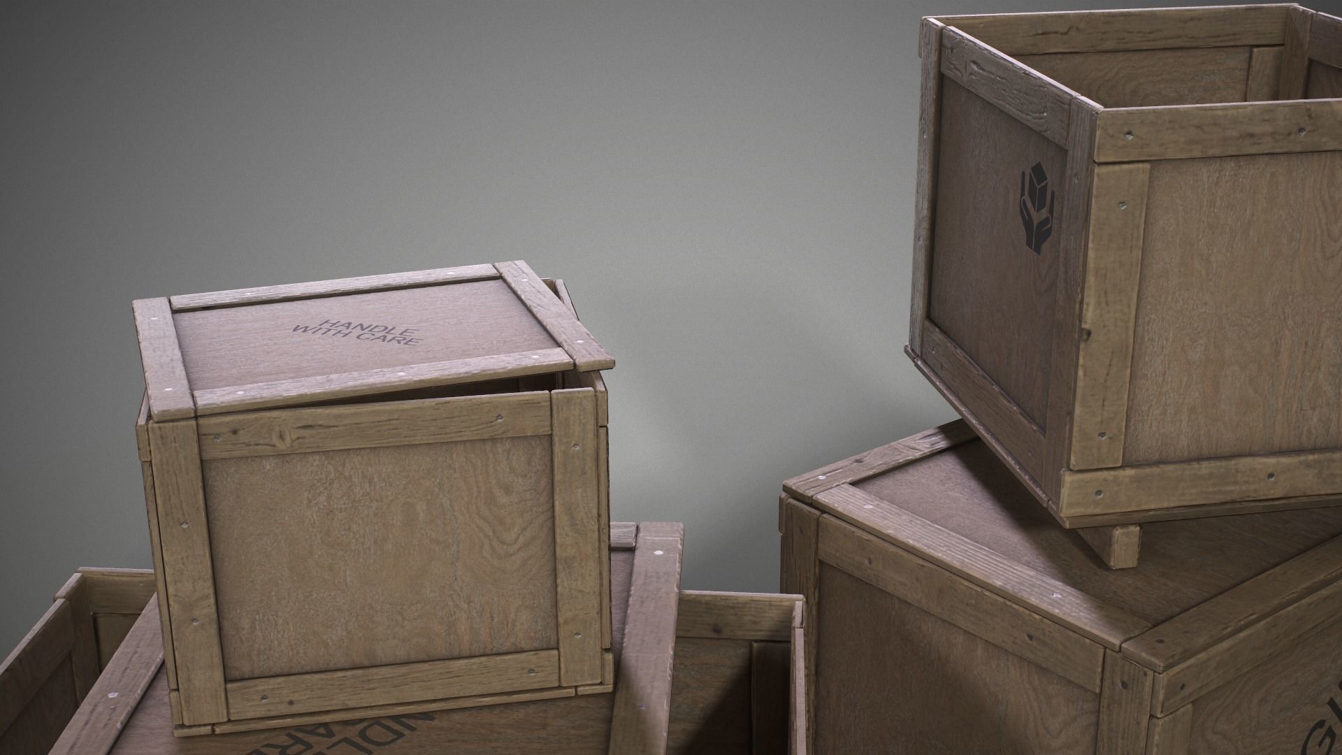 Plywood crates with cover lids - 3D VR  AR  game ready  Low-poly 3D model_4