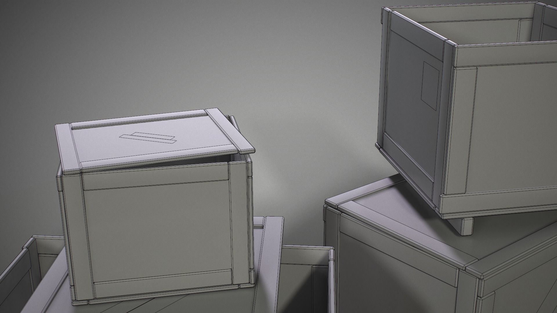 Plywood crates with cover lids - 3D VR  AR  game ready  Low-poly 3D model_5