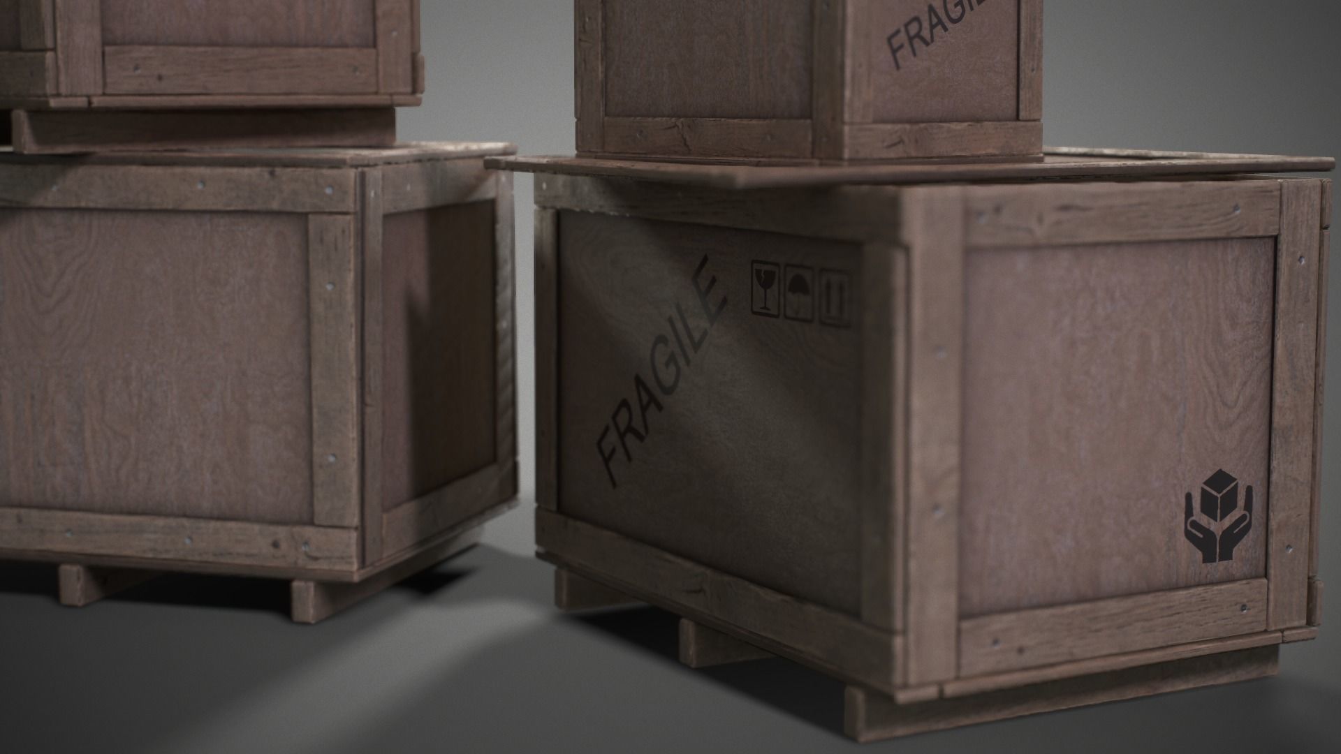 Plywood crates with cover lids - 3D VR  AR  game ready  Low-poly 3D model_36