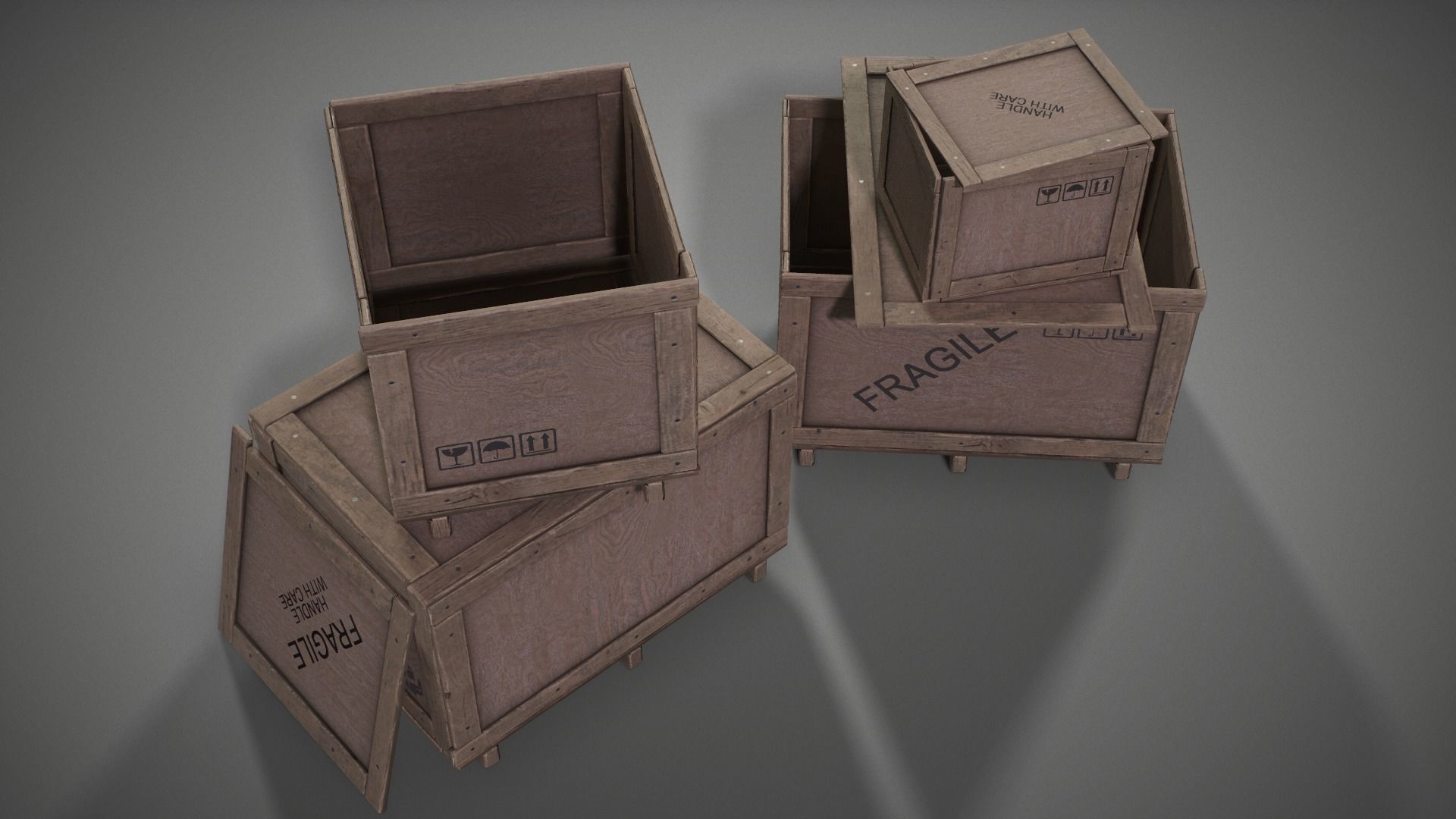 Plywood crates with cover lids - 3D VR  AR  game ready  Low-poly 3D model_26