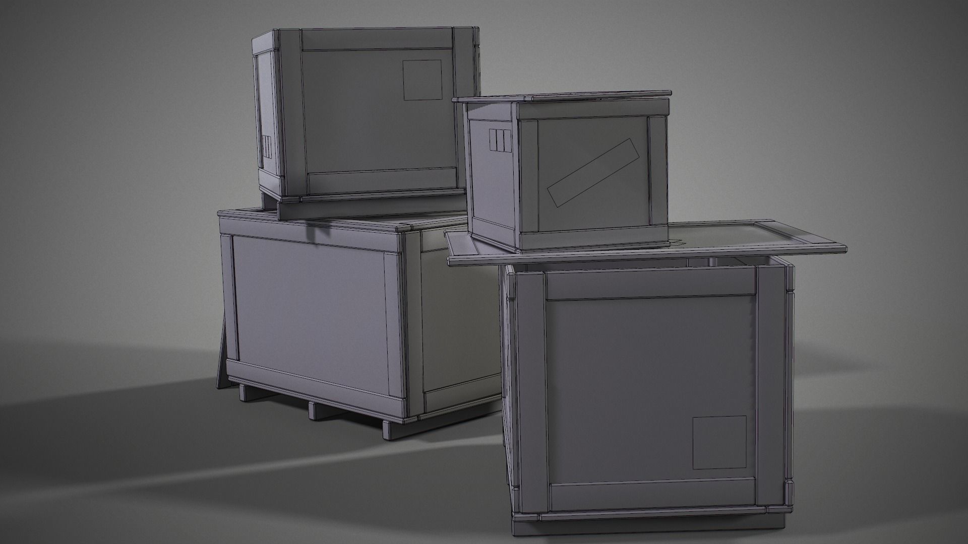 Plywood crates with cover lids - 3D VR  AR  game ready  Low-poly 3D model_17