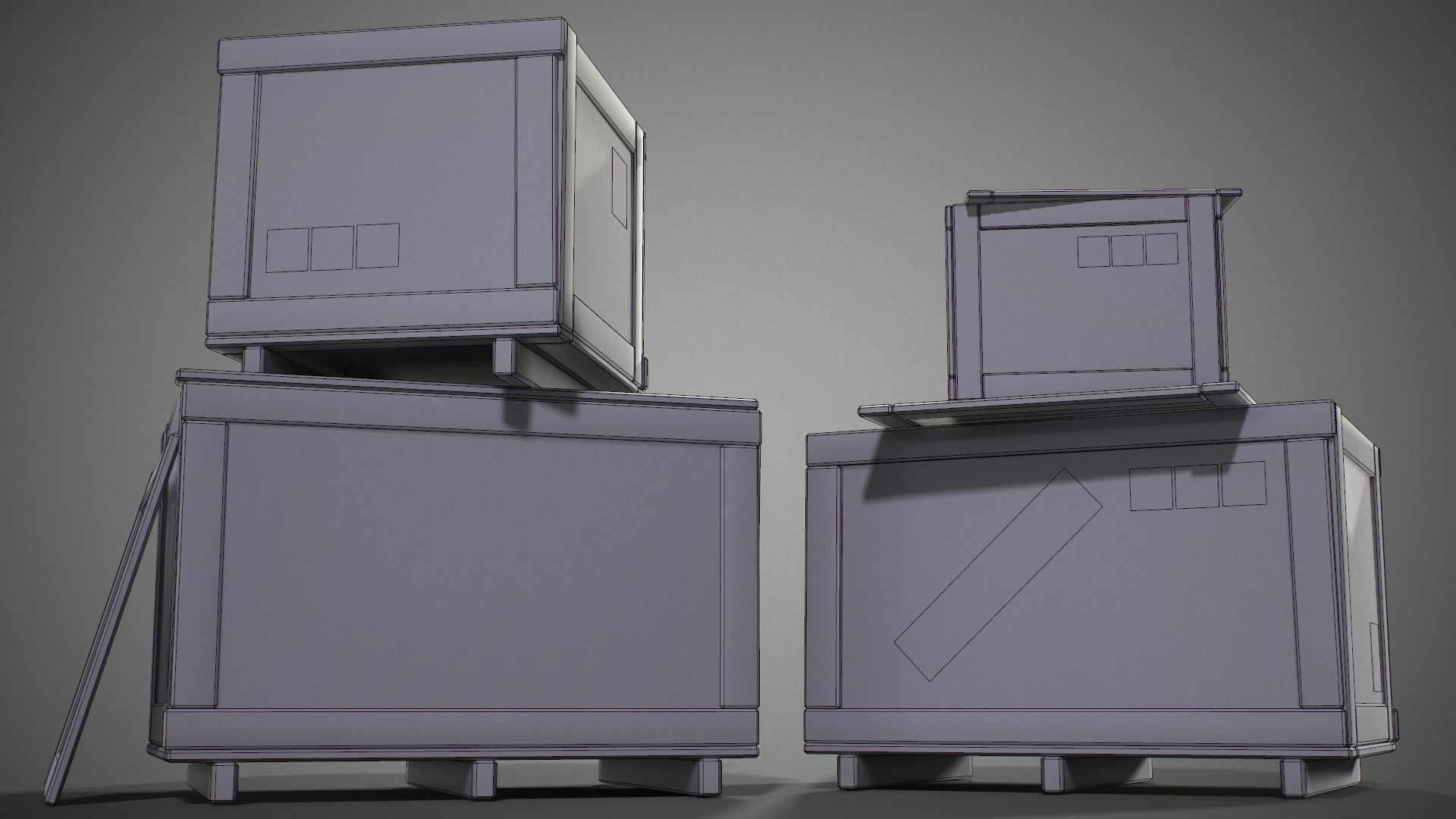 Plywood crates with cover lids - 3D VR  AR  game ready  Low-poly 3D model_29