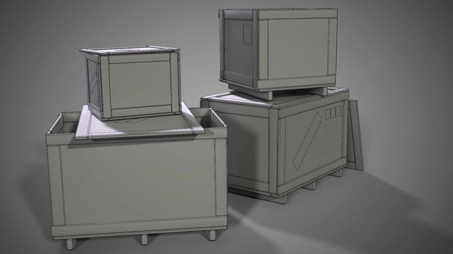 Plywood crates with cover lids - 3D VR  AR  game ready  Low-poly 3D model_20