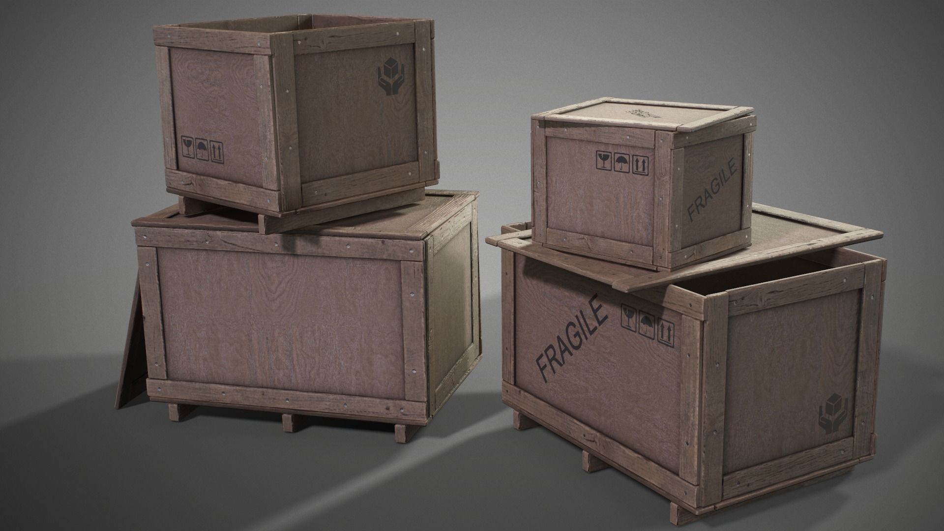 Plywood crates with cover lids - 3D VR  AR  game ready  Low-poly 3D model_35