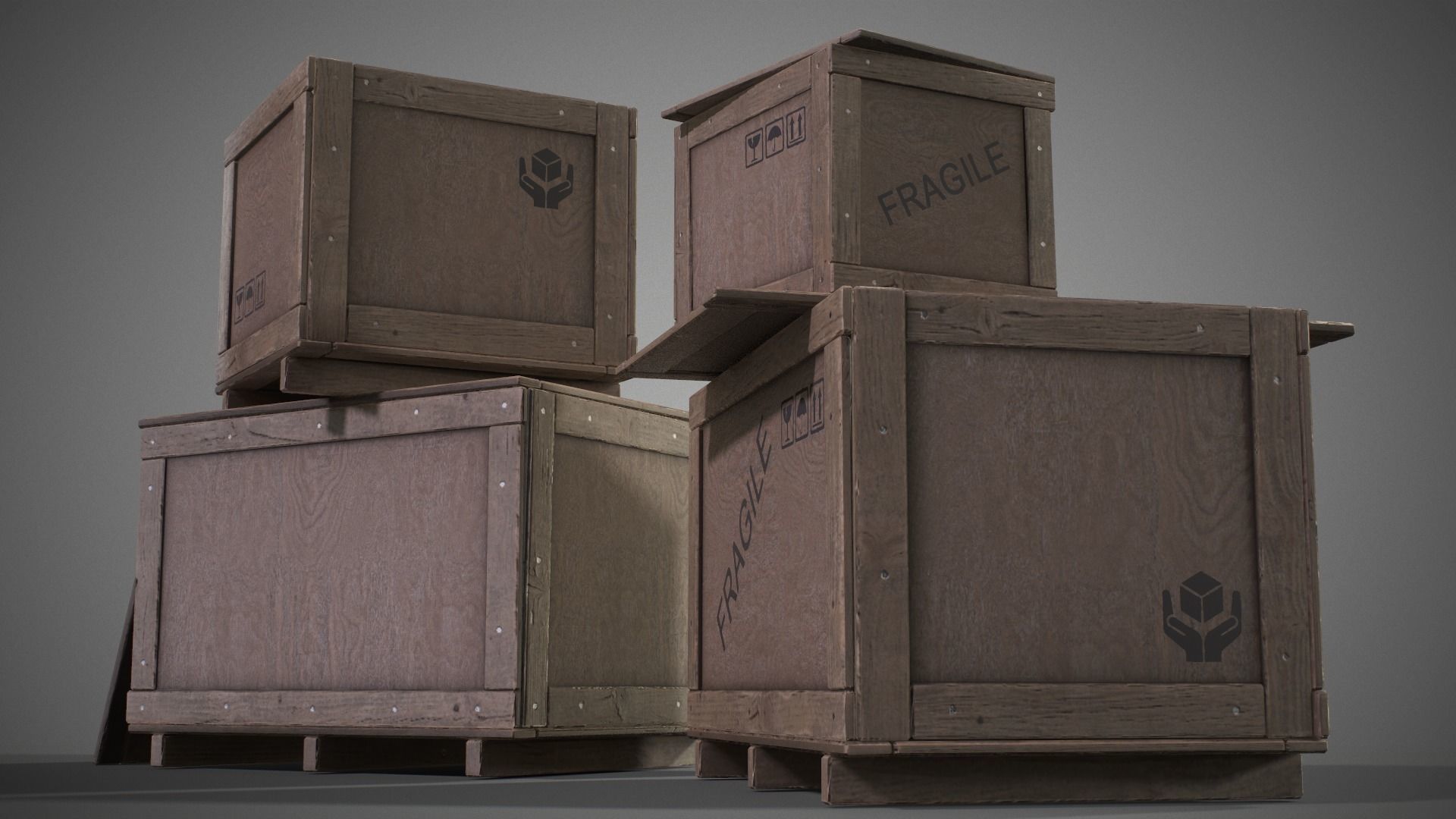 Plywood crates with cover lids - 3D VR  AR  game ready  Low-poly 3D model_30