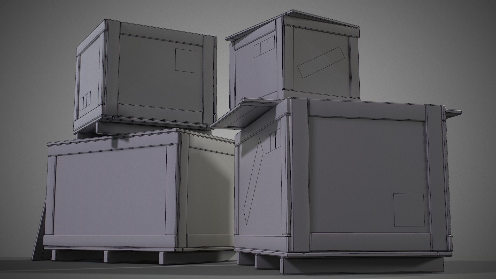 Plywood crates with cover lids - 3D VR  AR  game ready  Low-poly 3D model_31