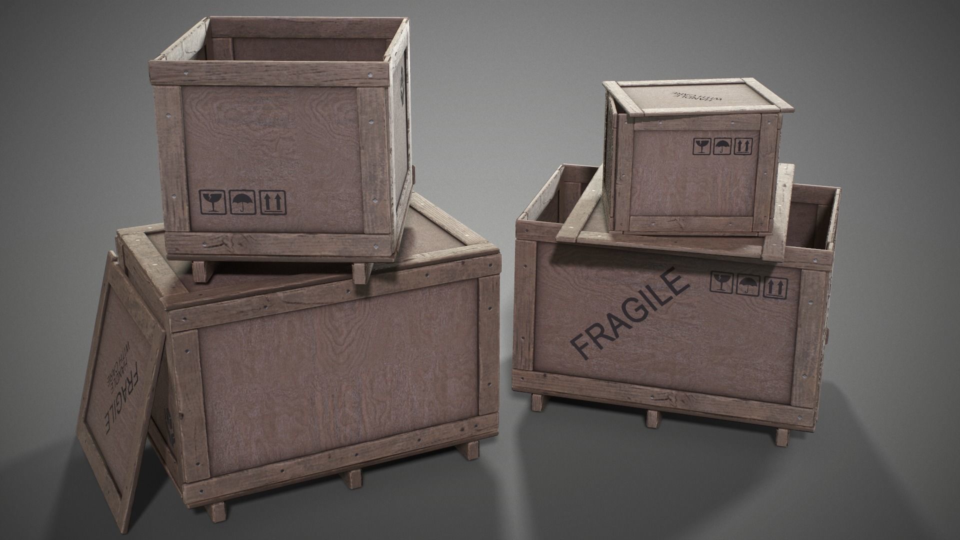 Plywood crates with cover lids - 3D VR  AR  game ready  Low-poly 3D model_2