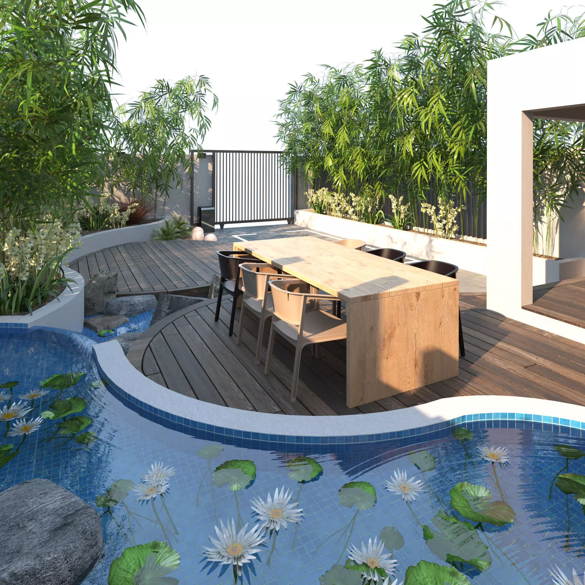 House Front garden with pool and parking area Low-poly 3D model_0