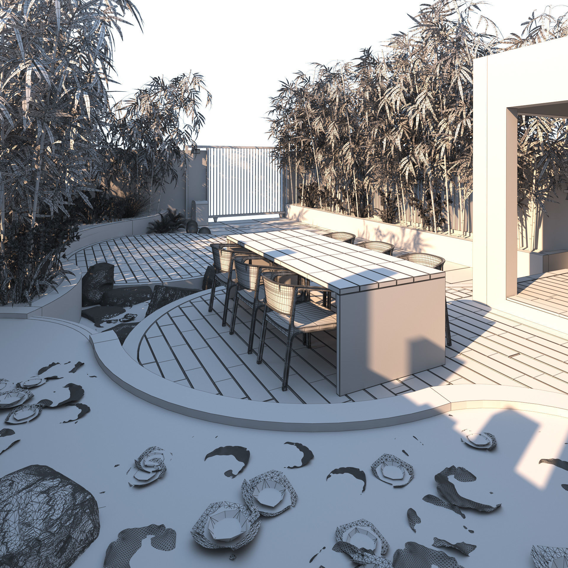 House Front garden with pool and parking area Low-poly 3D model_6