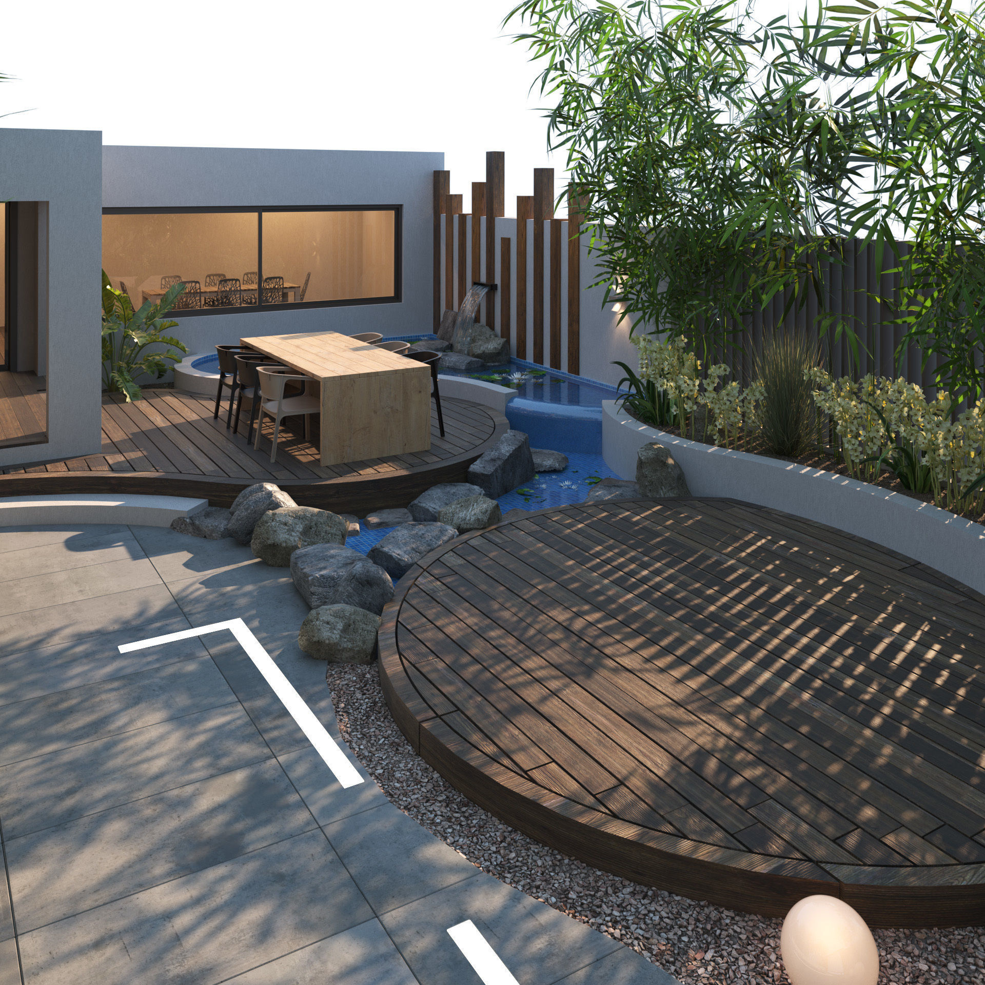 House Front garden with pool and parking area Low-poly 3D model_3