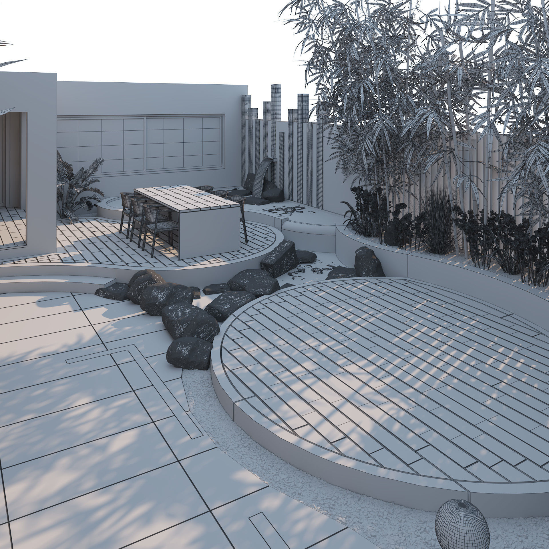 House Front garden with pool and parking area Low-poly 3D model_4