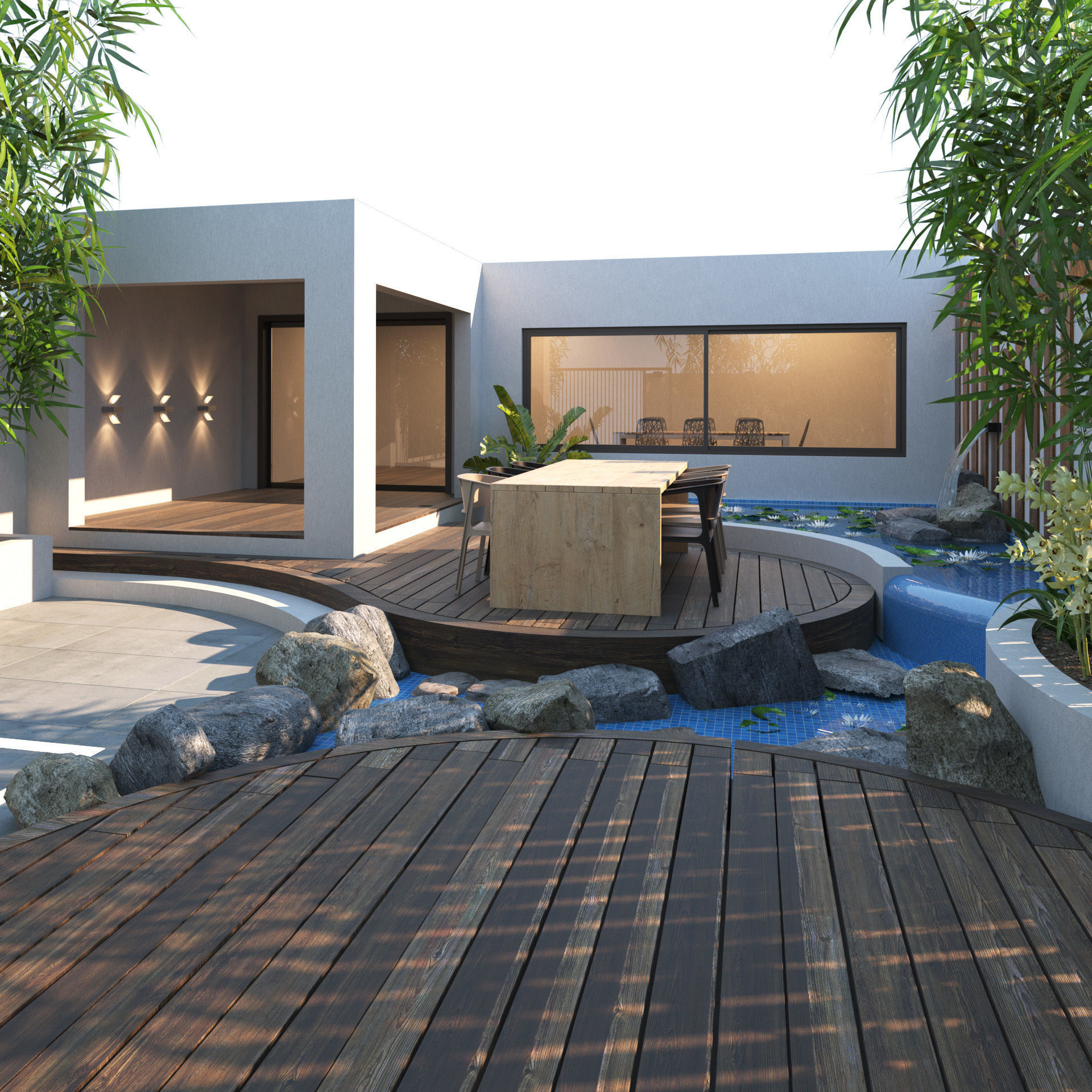 House Front garden with pool and parking area Low-poly 3D model_9