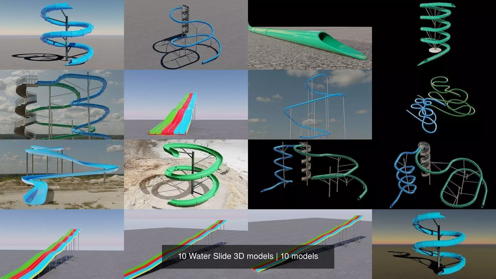 10 Water Slide 3D models 3D Model Pack