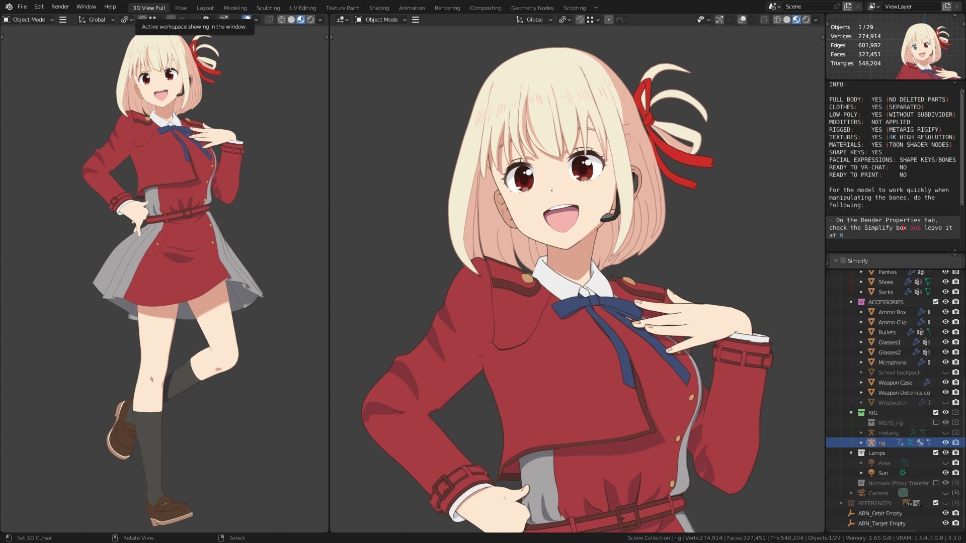 Nishikigi Chisato - Lycoris Recoil - Model 3D Blender 3D model_8