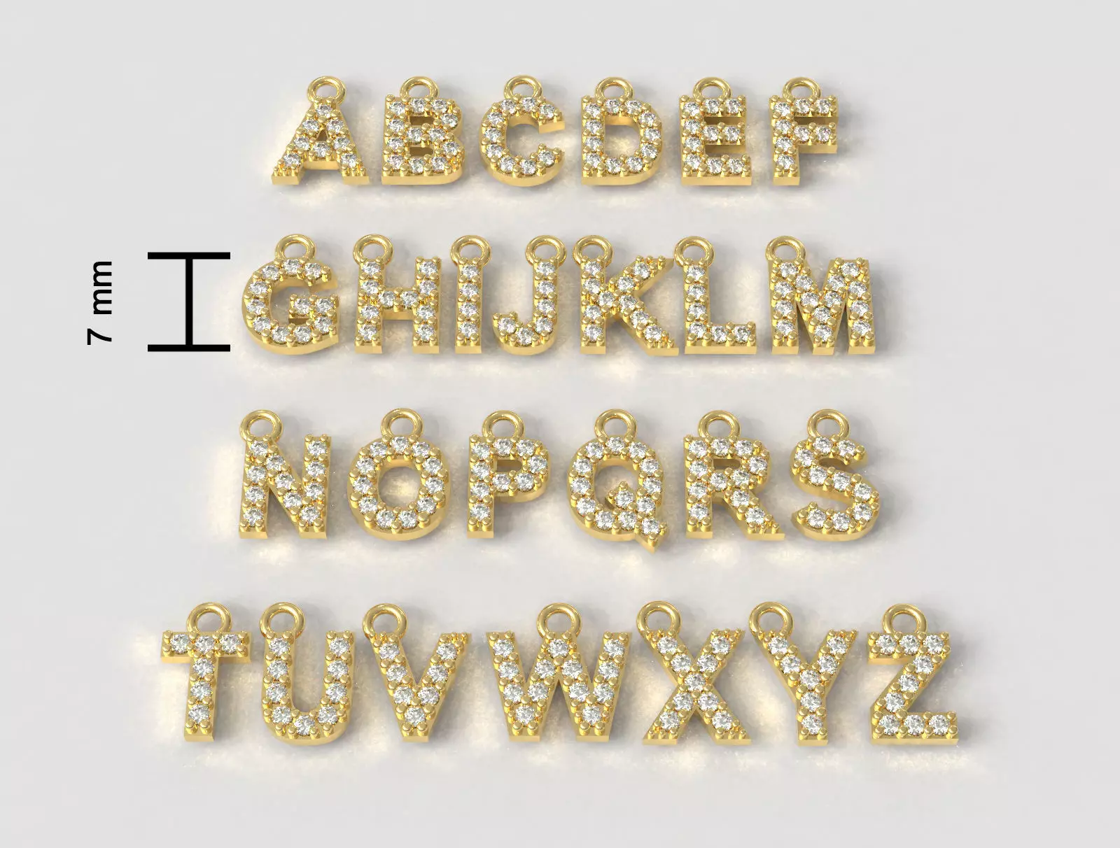 Diamond Alphabet Pendants - 7mm 3D print model_0