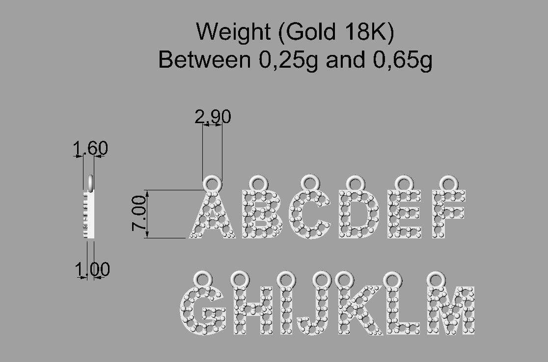 Diamond Alphabet Pendants - 7mm 3D print model_4