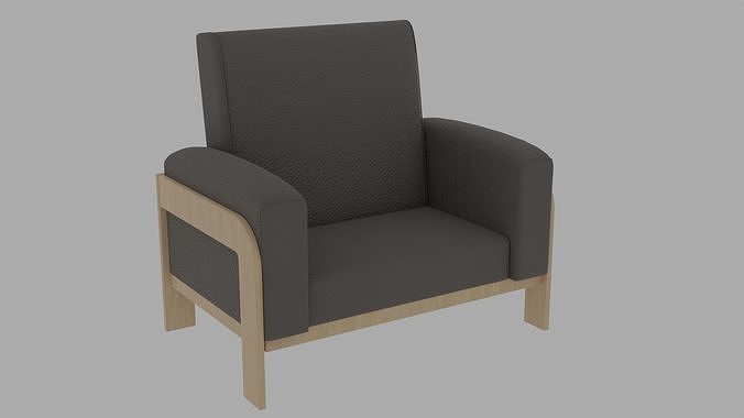 Wood Chair Fabric Chair Seat Armchair Furniture 3D Model Low-poly 3D model