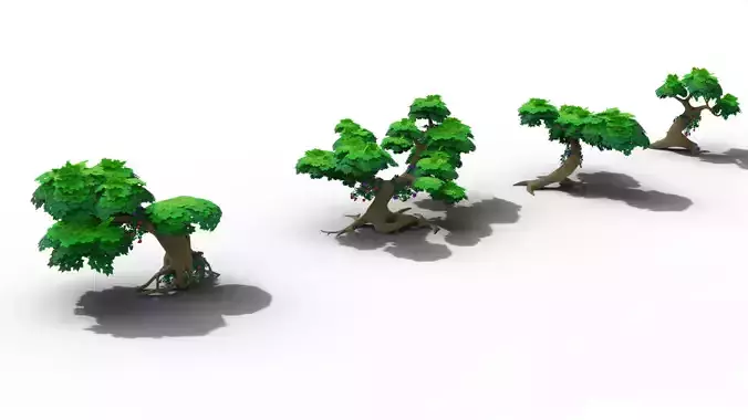 4 Stylized low poly Bonsai trees