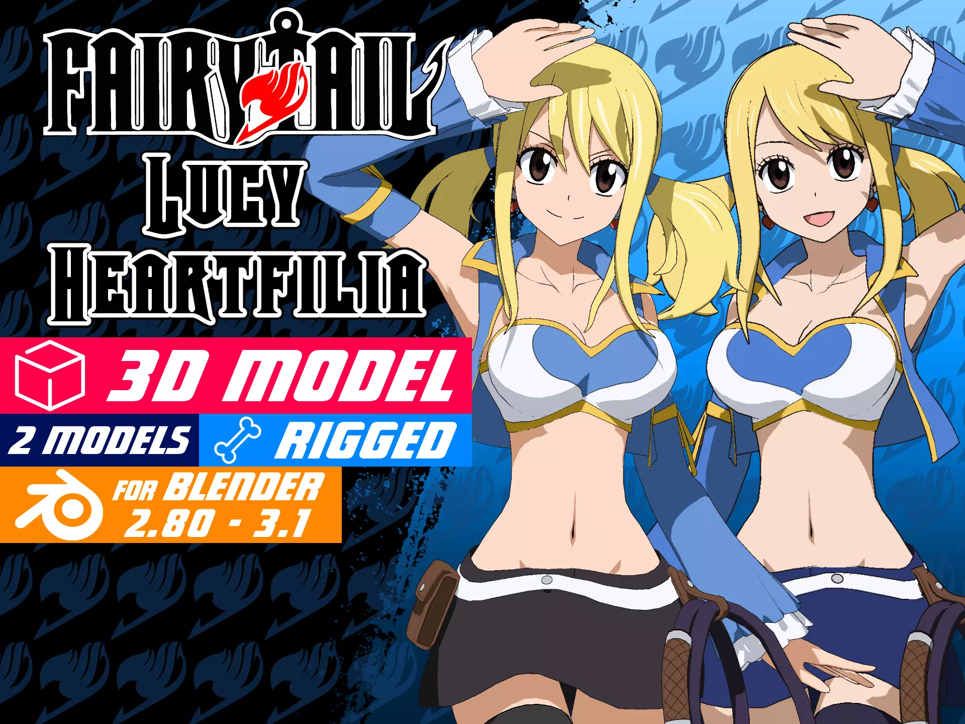 Pack Lucy Heartfilia V2 - 3D model blender Low-poly 3D model_0