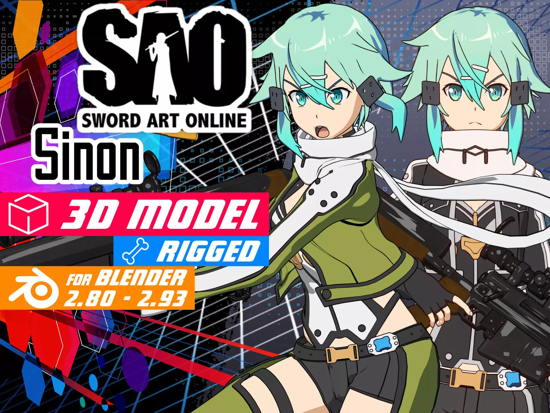 Sinon - SAO - Model 3D Blender 3D model_0