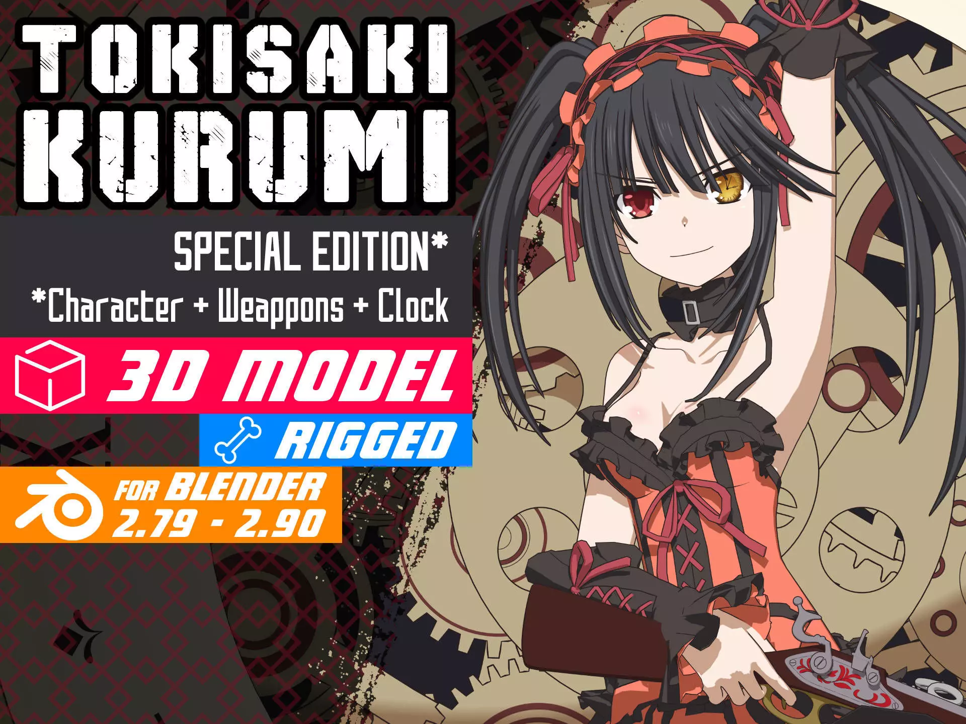 Kurumi Tokisaki - Date a Live - 3D Model Blender Low-poly 3D model_0