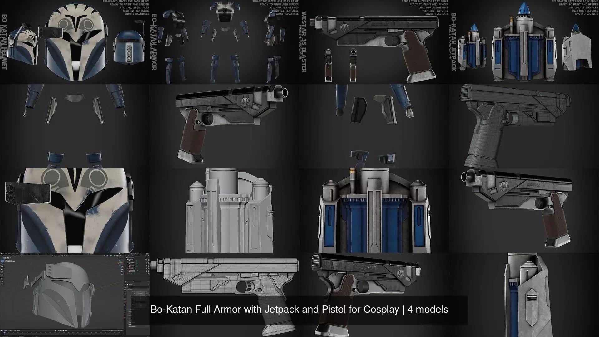 Bo-Katan Full Armor with Jetpack and Pistol for Cosplay 3D Model Collection_5