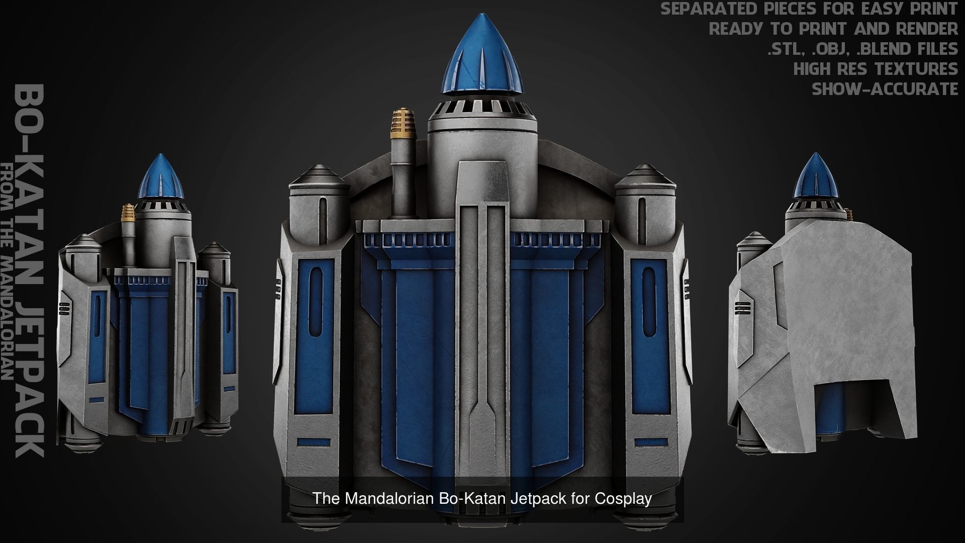Bo-Katan Full Armor with Jetpack and Pistol for Cosplay 3D Model Collection_8